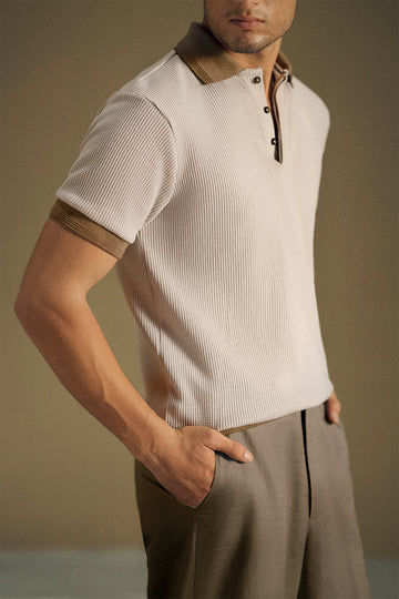 Taupe Button-Up Polo